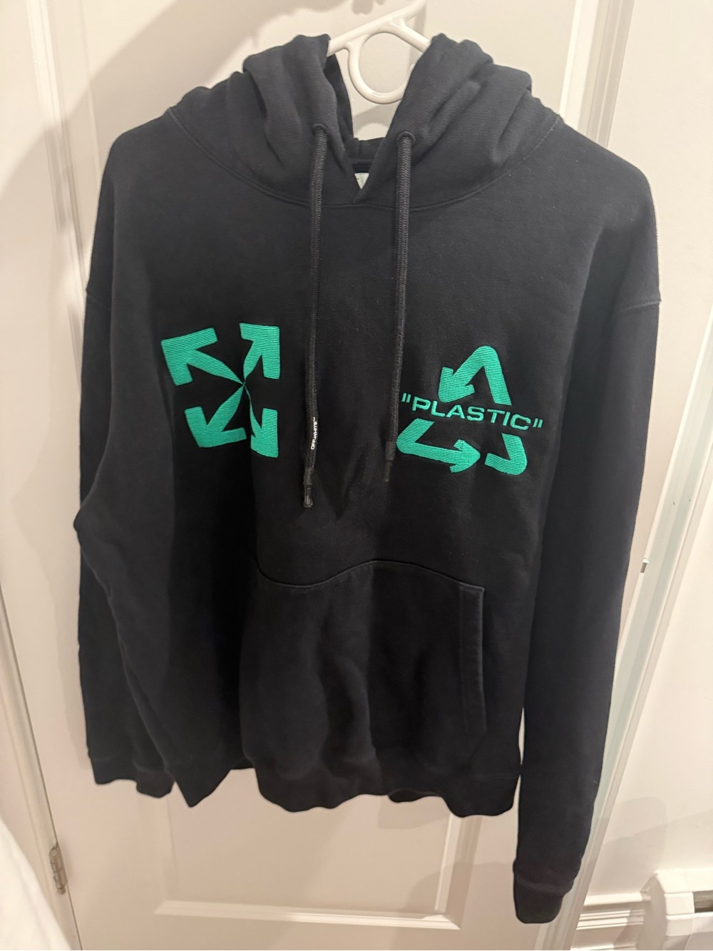 Off-White Black Hoodie with Teal Green Graphic